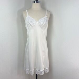Vintage Sears Full Nylon White Slip 38 Short Lace Mini Length Anti-Cling